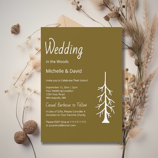 Invitation Woodland Evergreen Rustic Brown Casual Wedding