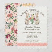 Invitation Woodland Fairy Tale Rabbits Girl Baby shower Art (Devant / Derrière)