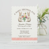Invitation Woodland Fairy Tale Rabbits Girl Baby shower Art (Debout devant)