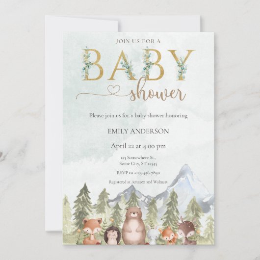 Invitation Woodland Forest Animals Baby Shower (Devant)
