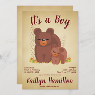 Invitation Woodland Forest Bear Cub Boy Mother Baby shower