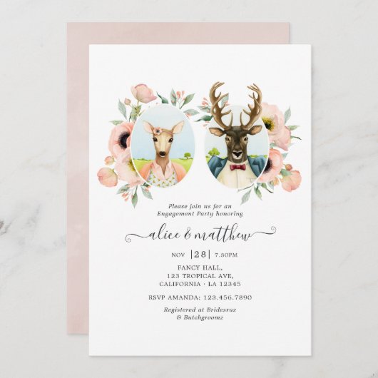 Invitation Woodland Forest Deer Boho Funny Engagement Party (Devant / Derrière)