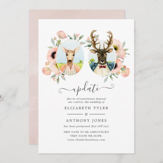 Invitation Woodland Forest Deer Boho Funny Mariage Update (Devant / Derrière)