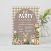 Invitation Woodland Forest Party Animals 1st Birthday Gingham (Debout devant)