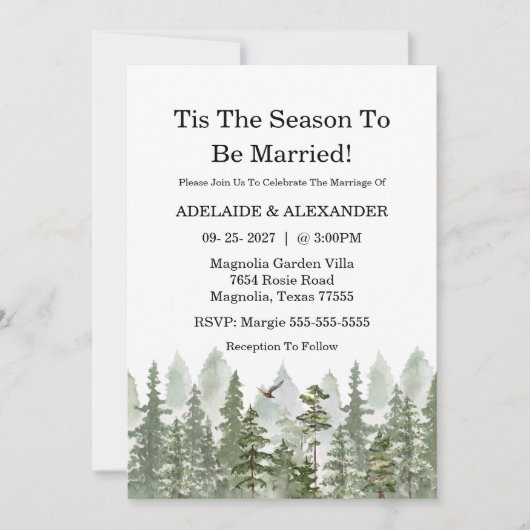 Invitation Woodland Forest Wedding Green (Devant)