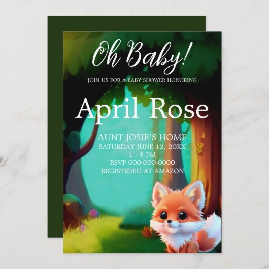 Invitation Woodland forêt amis mignon bébé foin (Devant / Derrière)