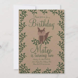 Invitation Woodland Fox verdure fête d'anniversaire Rustique