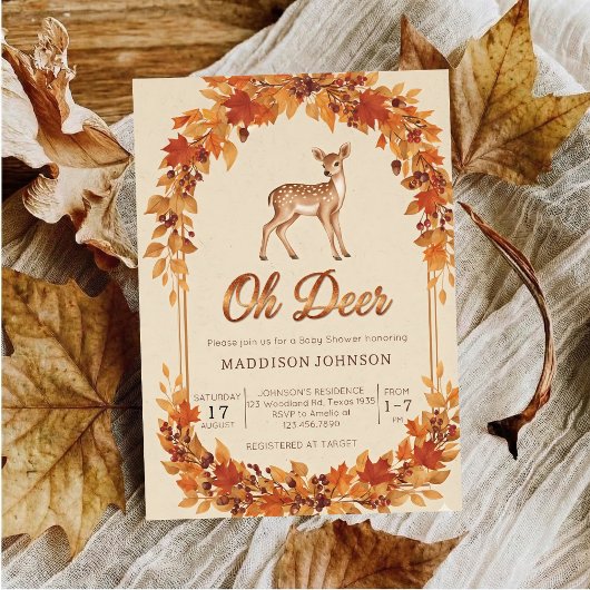 Invitation woodland frame flower deer baby shower