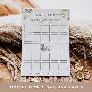 Invitation Woodland Friends Baby shower Bingo Game Card