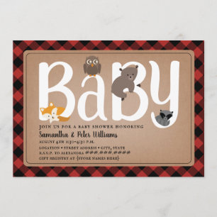Invitation Woodland Friends Buffalo Plaid Baby shower