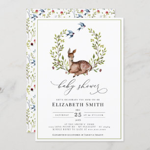 Invitation Woodland Friends Floral Genre Baby shower neutre