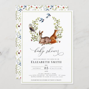 Invitation Woodland Friends Floral Watercolor Baby shower