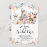 Invitation Woodland Friends Wild One Boys 1er Birthday Invita<br><div class="desc">Des animaux boisés mignons sauvages un garçon premier anniversaire Invitation sur un arrière - plan blanc avec un motif animal de coordination dos.</div>