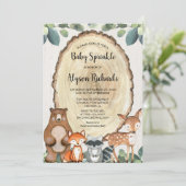 Invitation Woodland genre neutre verdure bébé saupoudrer (Debout devant)