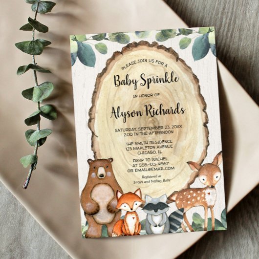 Invitation Woodland genre neutre verdure bébé saupoudrer