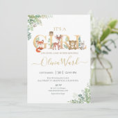 Invitation Woodland Green Baby shower Girl (Debout devant)