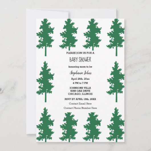 Invitation Woodland Green Tree Forest Baby shower mignon (Devant)