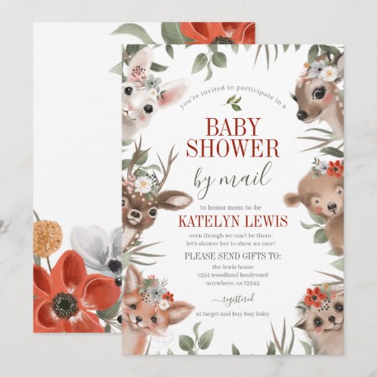 Invitation Woodland Greenery Baby shower par courrier (Devant / Derrière)