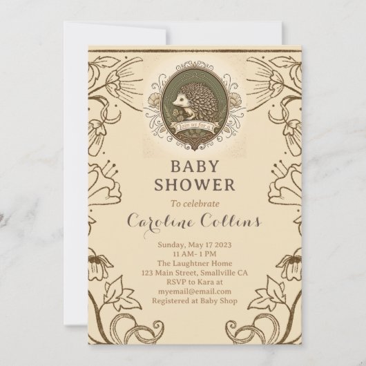 Invitation Woodland Hérisson Boys Storybook Baby shower (Devant)