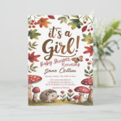 Invitation Woodland Hérisson Champignons Baby shower fille (Debout devant)