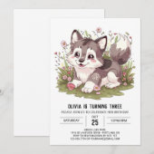 Invitation Woodland Howling Digital Wolf Anniversaire (Devant / Derrière)