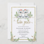 Invitation Woodland Koala Eucalyptus Rose Roses Baby shower (Devant)