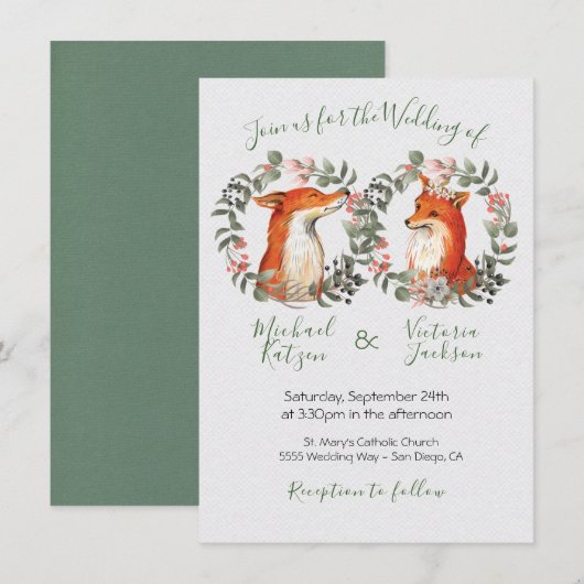 Invitation Woodland M. et Mme Fox Mariage de la couronne de p (Devant / Derrière)