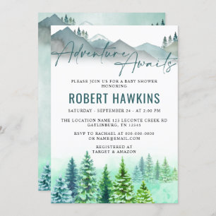 Invitation Woodland Mountain Adventure Attend le Baby shower