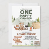 Invitation Woodland One Happy Camper Anniversaire de enfant d (Devant)