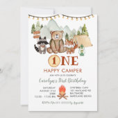 Invitation Woodland One Happy Camper First Birthday Invitatio (Devant)