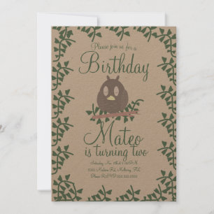 Invitation Woodland Owl Greenerife fête d'anniversaire Rustic