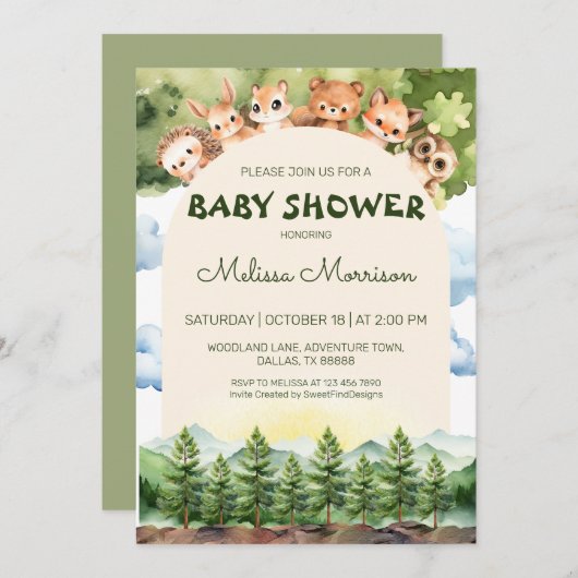 Invitation Woodland Paradise Forest Bébé Garçon Douche (Devant / Derrière)