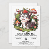 Invitation Woodland Pastel Digital Wolf Anniversaire (Devant / Derrière)