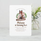 Invitation Woodland Rustic Fox Floral fête d'anniversaire (Debout devant)