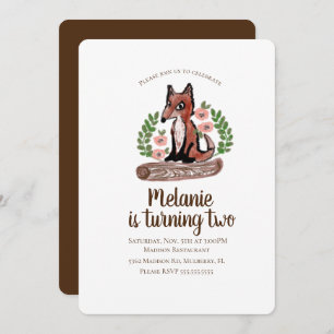 Invitation Woodland Rustic Fox Floral fête d'anniversaire