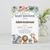 Invitation Woodland Safari Animals Baby Shower (Debout devant)