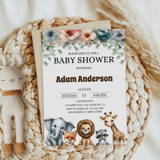 Invitation Woodland Safari Animals Baby Shower