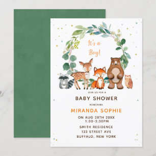 Invitation Woodland Safari Animaux garçon Baby shower Invitat