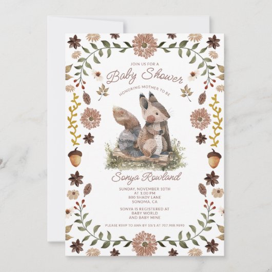 Invitation Woodland Squirrel Baby Shower (Devant)