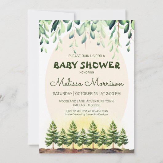 Invitation Woodland Sunrise Baby Boy Douche (Devant)