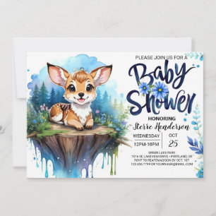Invitation Woodland thème Baby shower bleu pour garçon