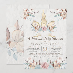 Invitation Woodland Unicorn Baby shower virtuel Gold