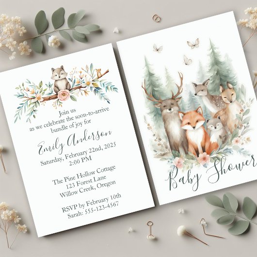 Invitation Woodland Watercolor Animals