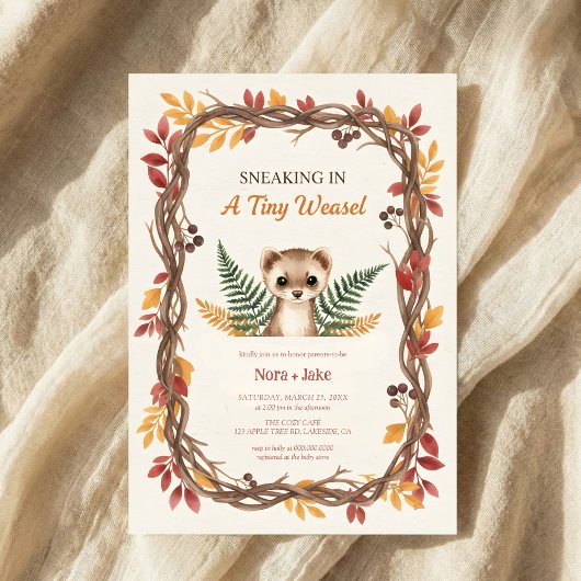 Invitation Woodland weasel baby shower