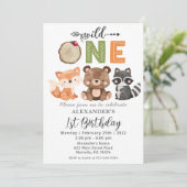 Invitation Woodland Wild One Bear Anniversaire Fête Invitatio (Debout devant)