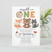 Invitation Woodland Wild One Bear Anniversaire Fête Invitatio (Debout devant)
