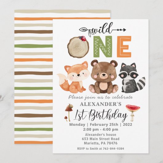 Invitation Woodland Wild One Bear Anniversaire Fête Invitatio (Devant / Derrière)