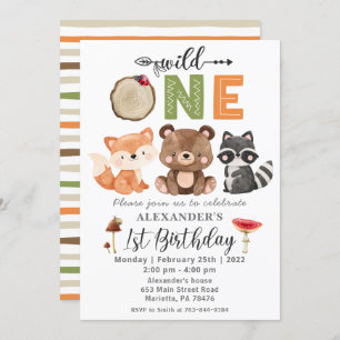 Invitation Woodland Wild One Bear Anniversaire Fête Invitatio