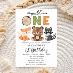Invitation Woodland Wild One Bear Anniversaire Fête Invitatio
