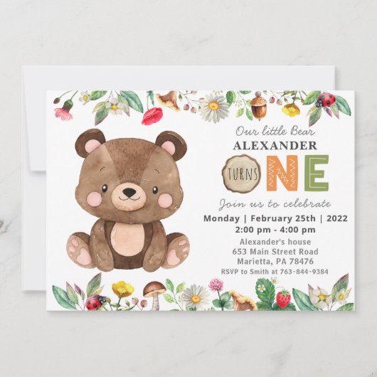 Invitation Woodland Wild One Bear Anniversaire Fête Invitatio (Devant)